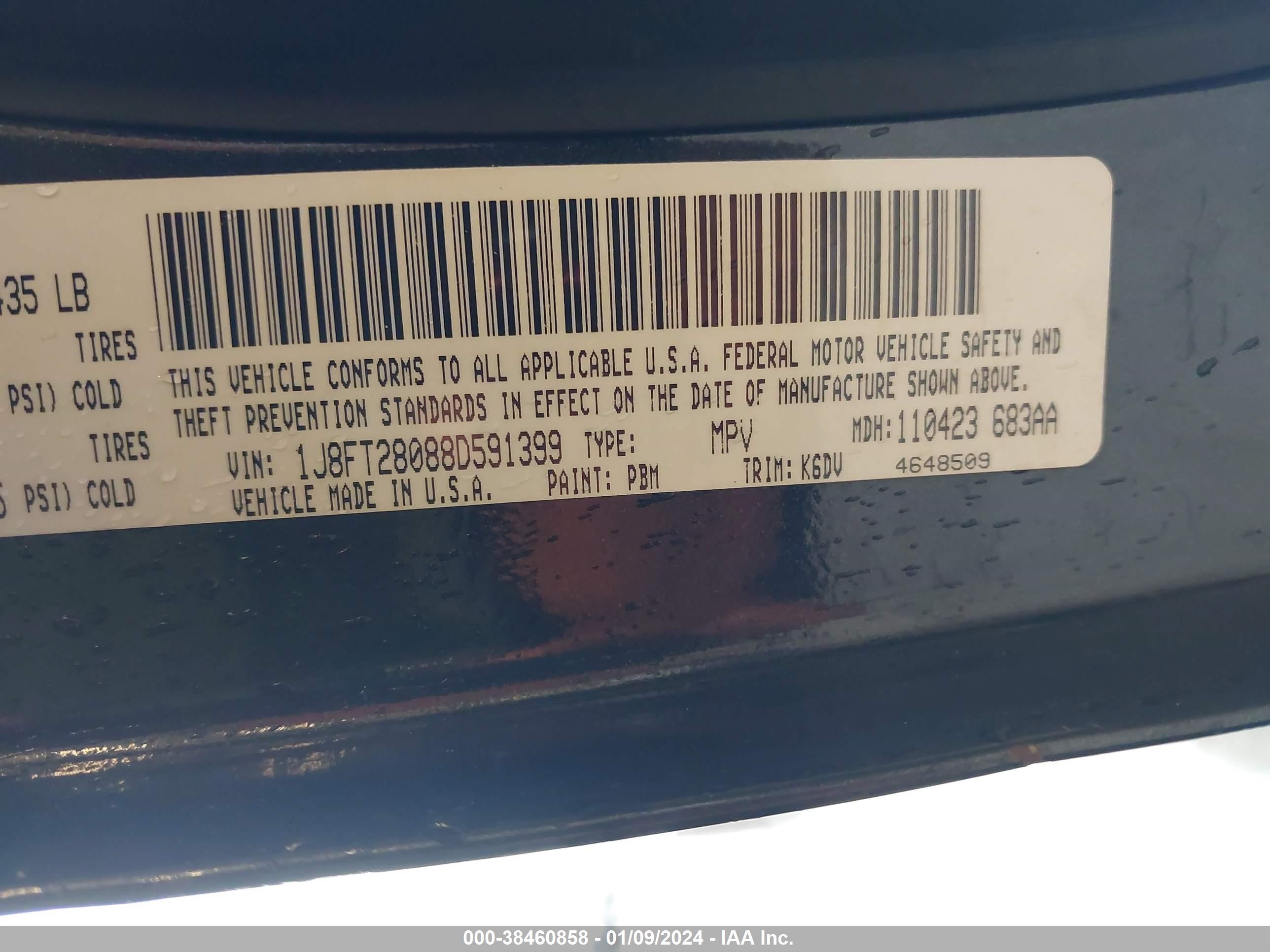 Photo 8 VIN: 1J8FT28088D591399 - JEEP LIBERTY (PATRIOT) 