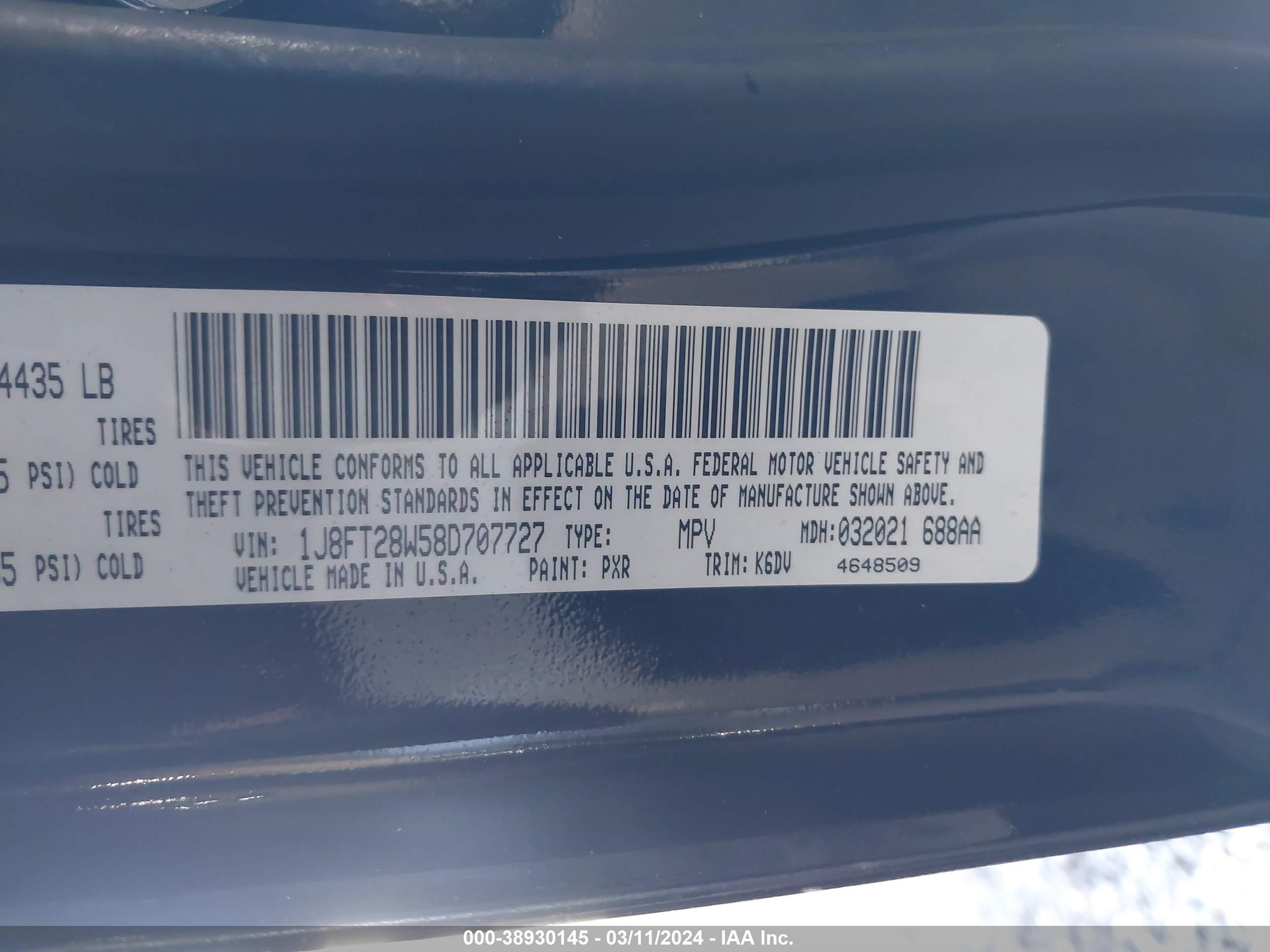 Photo 8 VIN: 1J8FT28W58D707727 - JEEP LIBERTY (PATRIOT) 