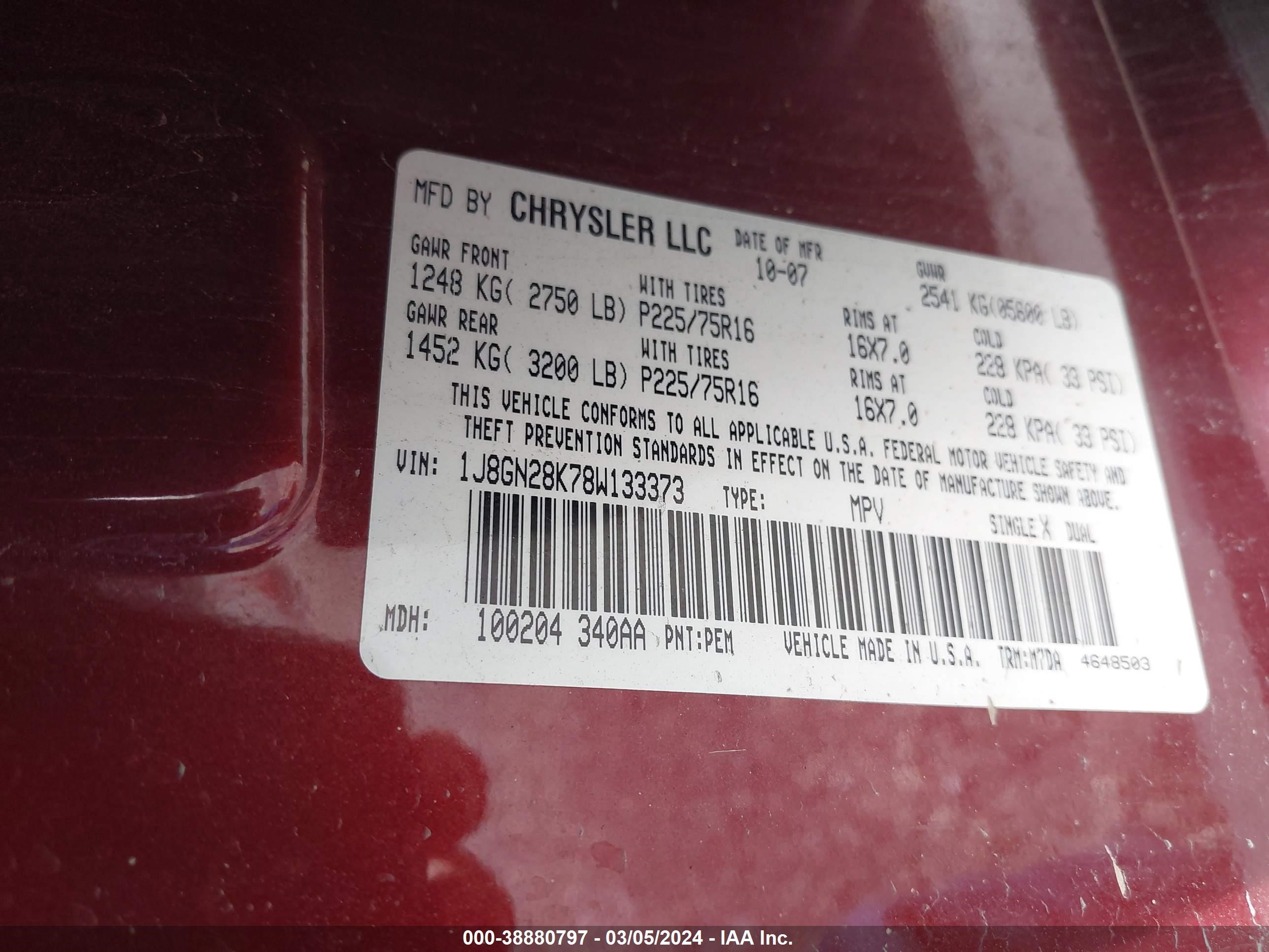 Photo 8 VIN: 1J8GN28K78W133373 - JEEP LIBERTY (NORTH AMERICA) 