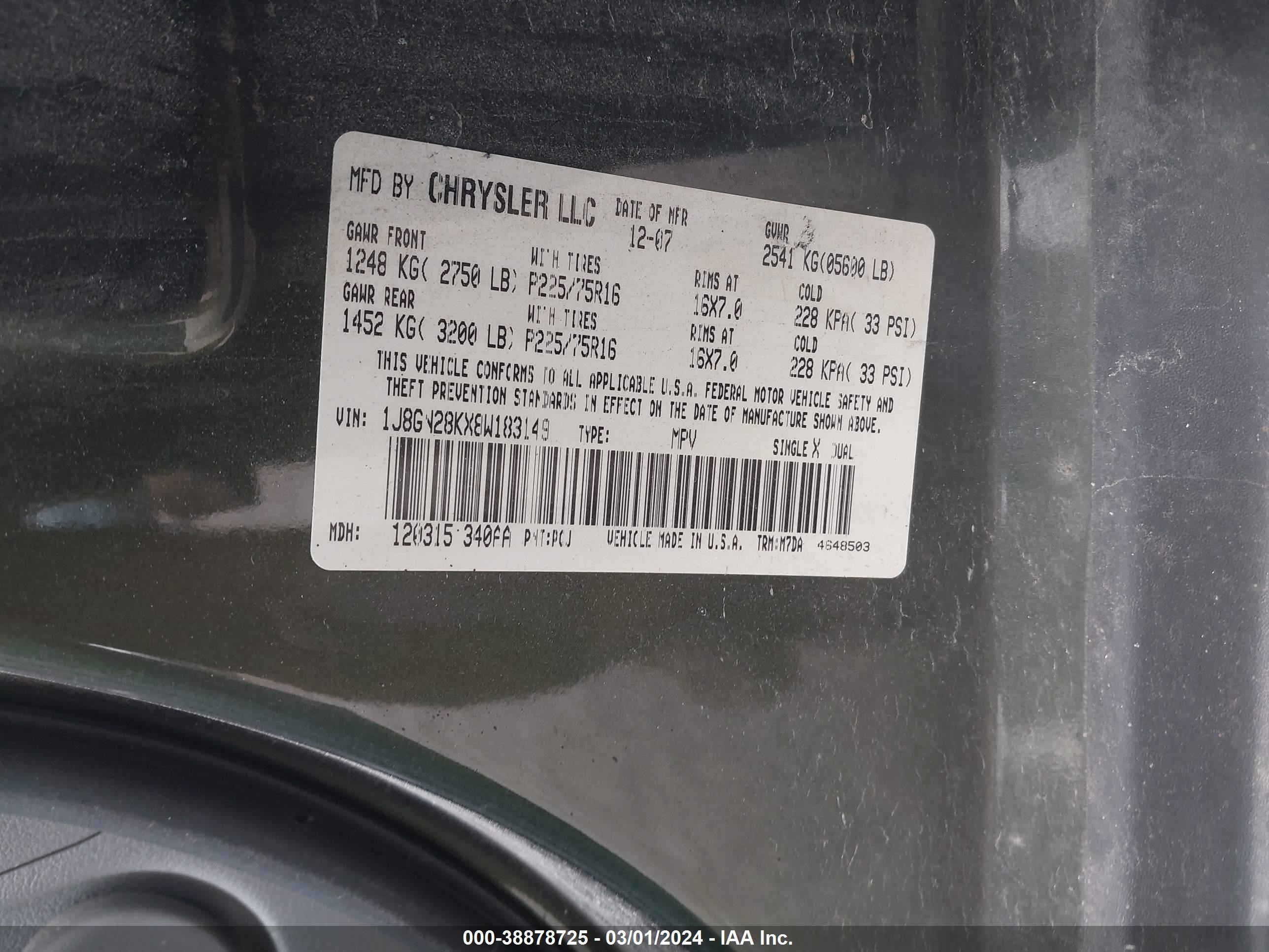 Photo 8 VIN: 1J8GN28KX8W183149 - JEEP LIBERTY (NORTH AMERICA) 