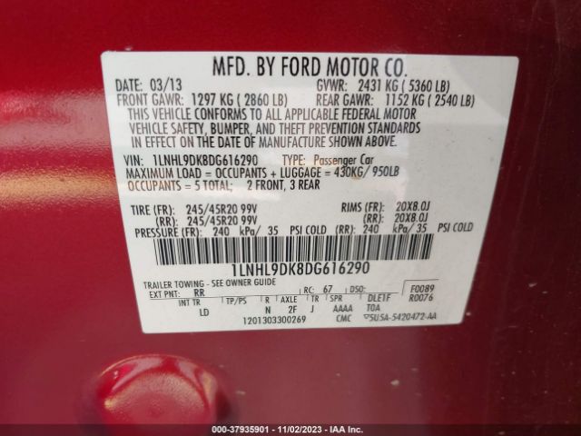 Photo 8 VIN: 1LNHL9DK8DG616290 - LINCOLN MKS 