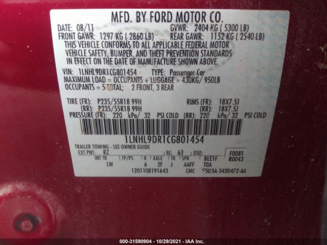 Photo 8 VIN: 1LNHL9DR1CG801454 - LINCOLN MKS 