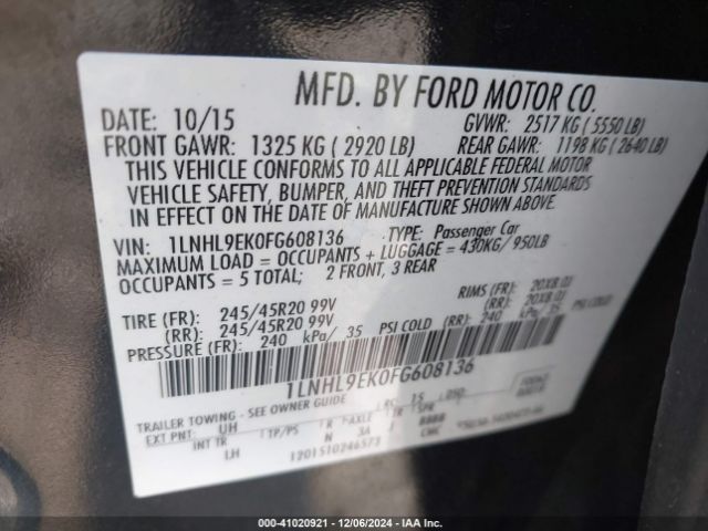 Photo 8 VIN: 1LNHL9EK0FG608136 - LINCOLN MKS 