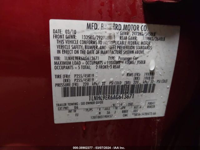 Photo 8 VIN: 1LNHL9ER6AG613671 - LINCOLN MKS 