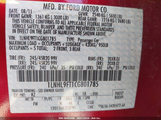 Photo 8 VIN: 1LNHL9FT1CG801785 - LINCOLN MKS 