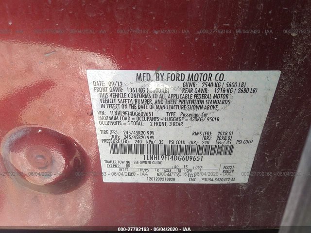 Photo 8 VIN: 1LNHL9FT4DG609651 - LINCOLN MKS 