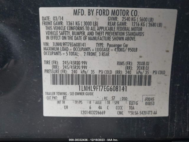 Photo 8 VIN: 1LNHL9FT7EG608141 - LINCOLN MKS 