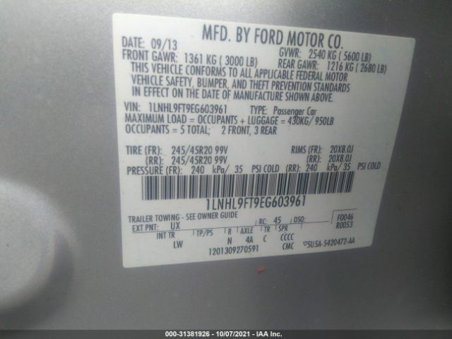 Photo 8 VIN: 1LNHL9FT9EG603961 - LINCOLN MKS 