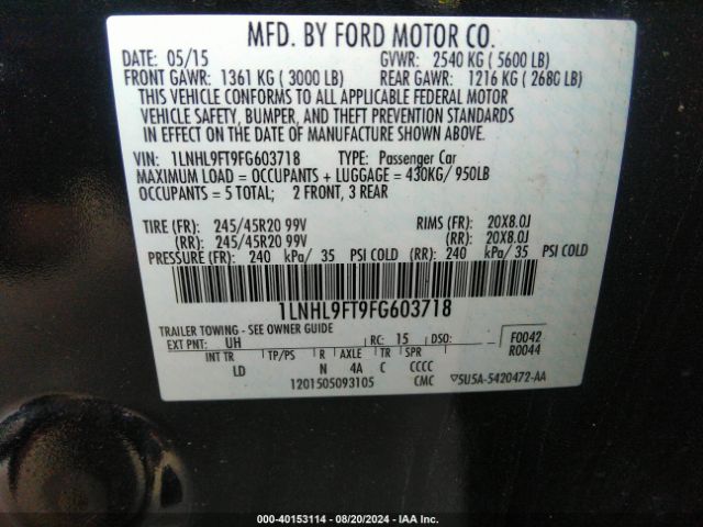 Photo 8 VIN: 1LNHL9FT9FG603718 - LINCOLN MKS 