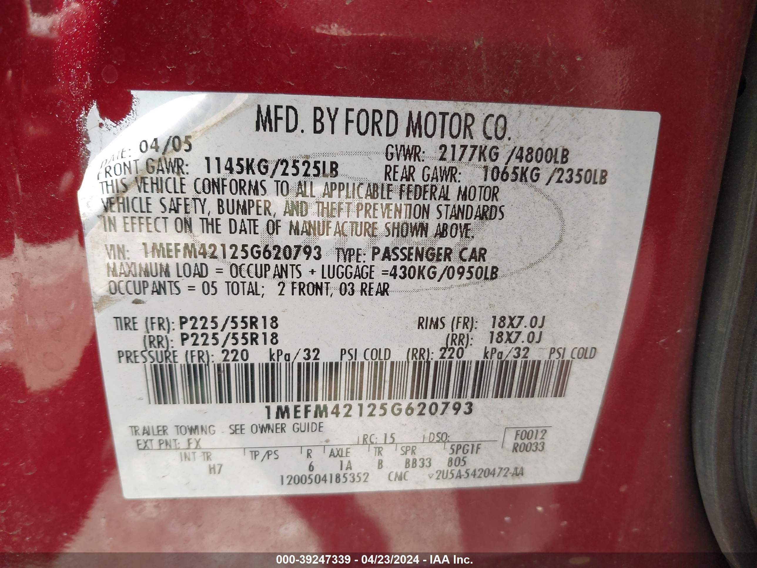 Photo 8 VIN: 1MEFM42125G620793 - MERCURY MONTEGO 