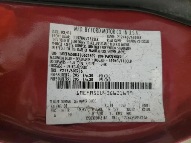 Photo 11 VIN: 1MEFM50U43G621699 - MERCURY SABLE 