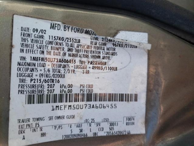 Photo 9 VIN: 1MEFM50U73A606455 - MERCURY SABLE GS 