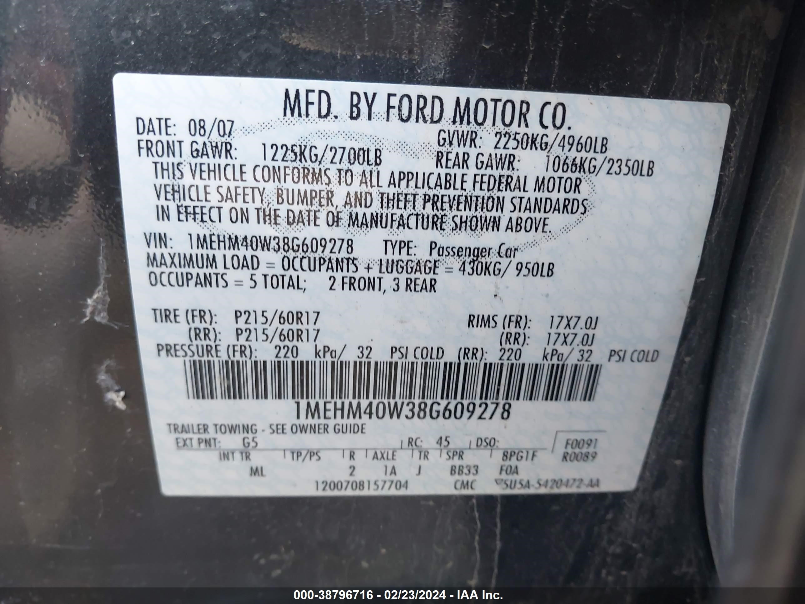 Photo 8 VIN: 1MEHM40W38G609278 - MERCURY SABLE 