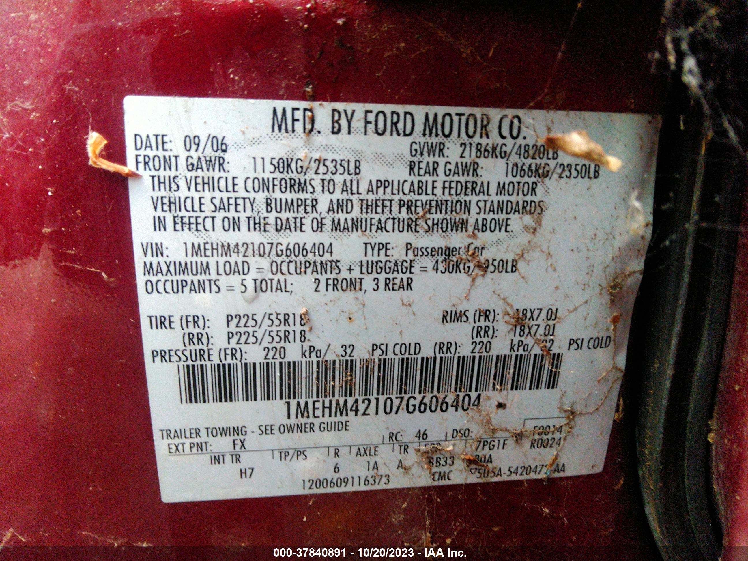 Photo 8 VIN: 1MEHM42107G606404 - MERCURY MONTEGO 