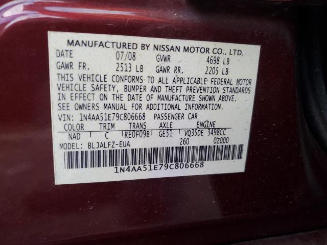 Photo 11 VIN: 1N4AA51E79C806668 - NISSAN MAXIMA S 