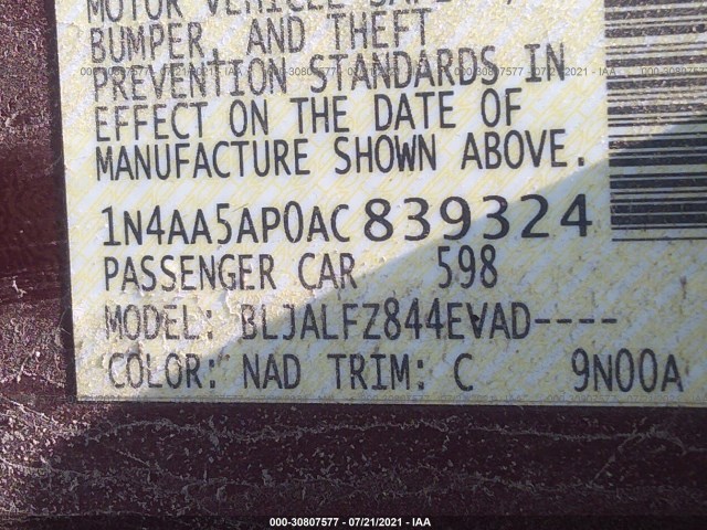 Photo 8 VIN: 1N4AA5AP0AC839324 - NISSAN MAXIMA 