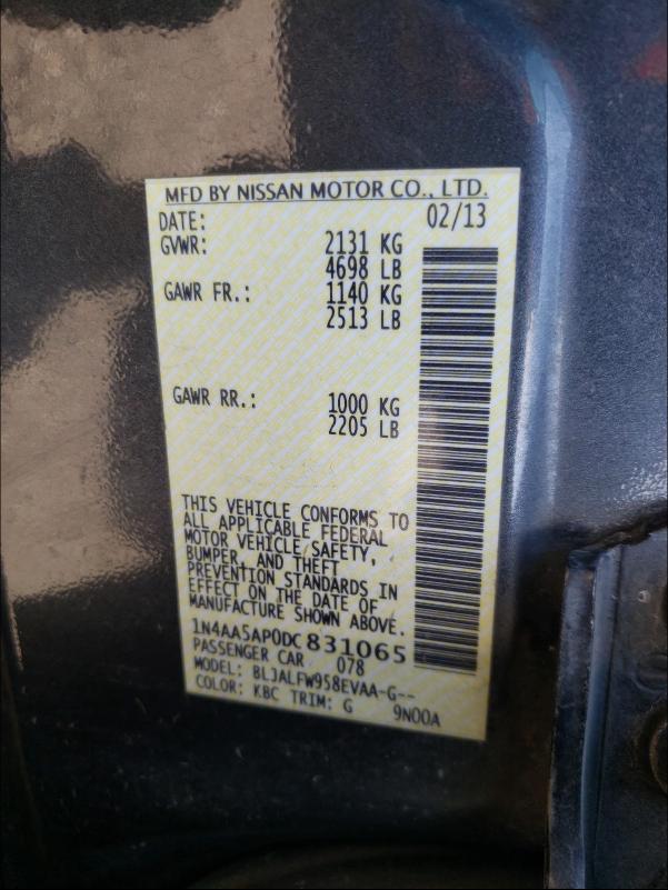 Photo 9 VIN: 1N4AA5AP0DC831065 - NISSAN MAXIMA S 