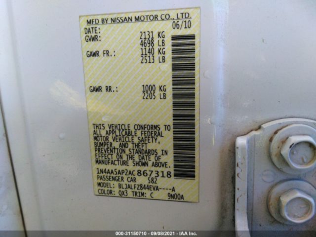 Photo 8 VIN: 1N4AA5AP2AC867318 - NISSAN MAXIMA 