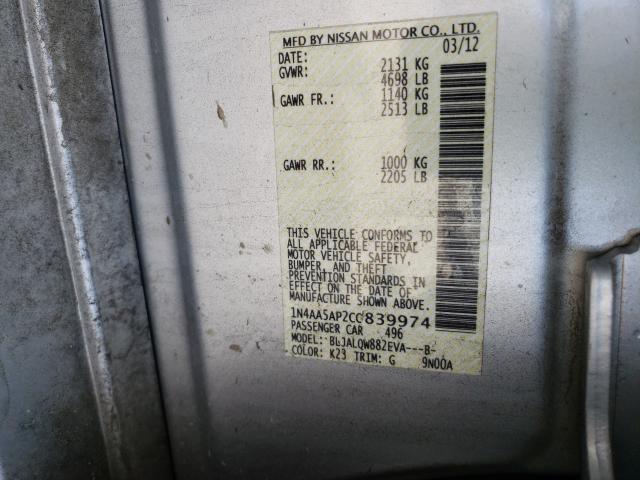 Photo 9 VIN: 1N4AA5AP2CC839974 - NISSAN MAXIMA S 