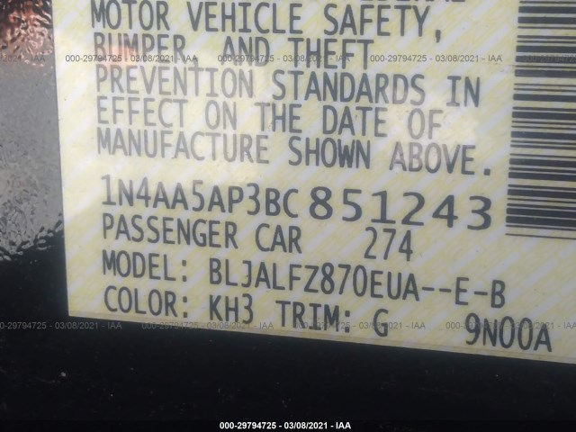 Photo 8 VIN: 1N4AA5AP3BC851243 - NISSAN MAXIMA 