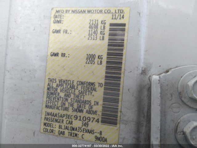 Photo 8 VIN: 1N4AA5AP3EC910974 - NISSAN MAXIMA 