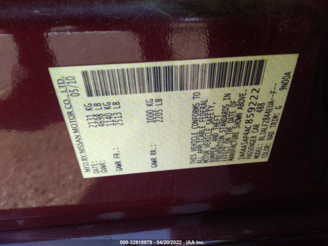 Photo 8 VIN: 1N4AA5AP4AC859222 - NISSAN MAXIMA 