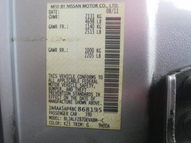 Photo 9 VIN: 1N4AA5AP4BC868195 - NISSAN MAXIMA S 