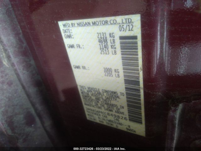 Photo 8 VIN: 1N4AA5AP4CC849826 - NISSAN MAXIMA 