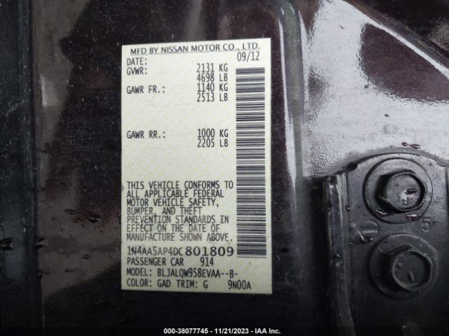 Photo 8 VIN: 1N4AA5AP4DC801809 - NISSAN MAXIMA 