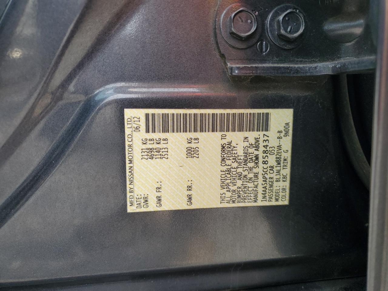 Photo 12 VIN: 1N4AA5AP5CC858437 - NISSAN MAXIMA 