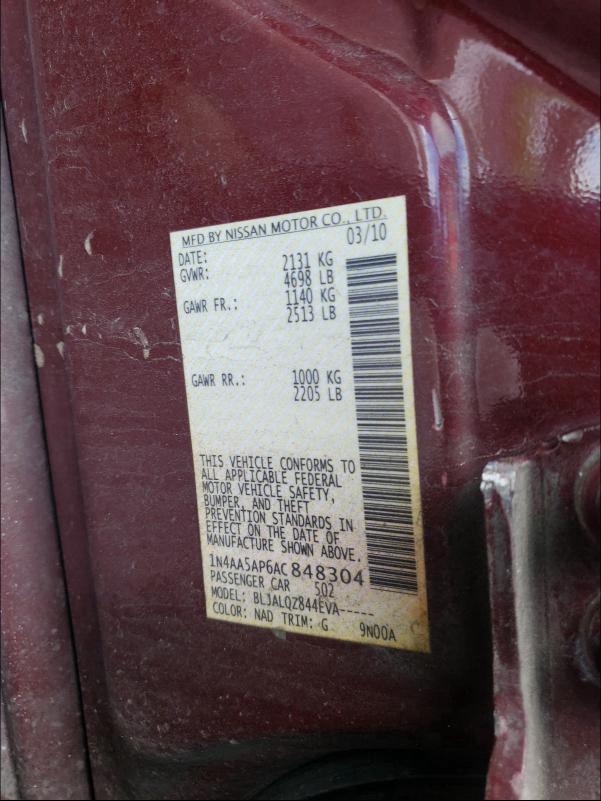 Photo 9 VIN: 1N4AA5AP6AC848304 - NISSAN MAXIMA S 