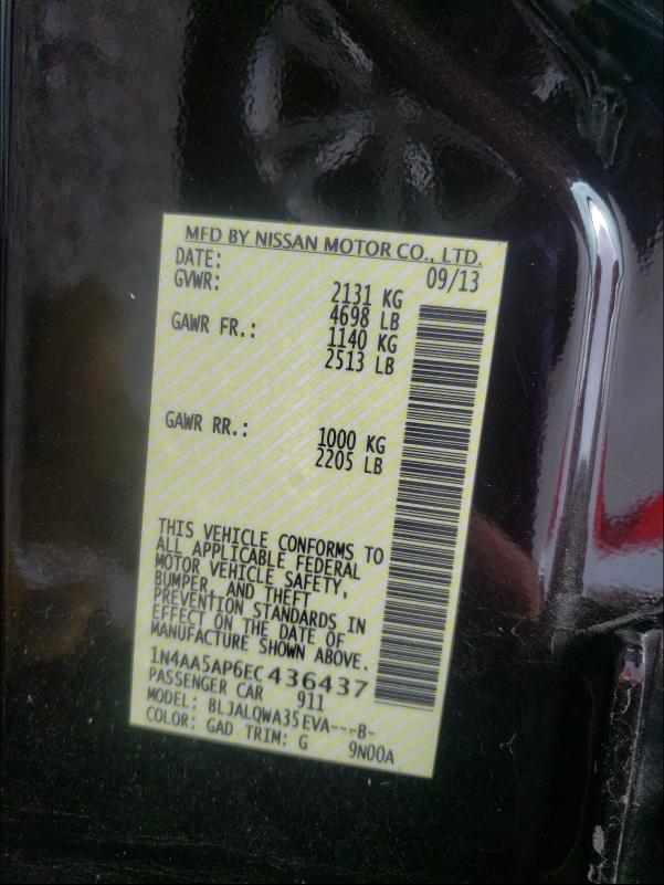 Photo 9 VIN: 1N4AA5AP6EC436437 - NISSAN MAXIMA S 