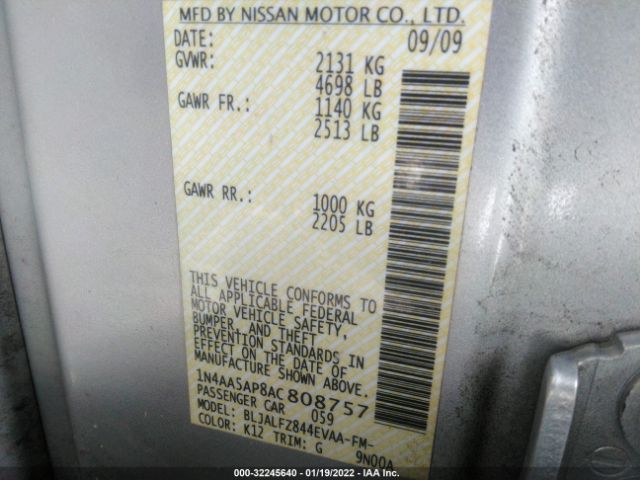 Photo 8 VIN: 1N4AA5AP8AC808757 - NISSAN MAXIMA 