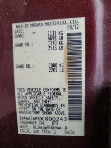 Photo 9 VIN: 1N4AA5AP8DC800243 - NISSAN MAXIMA S 