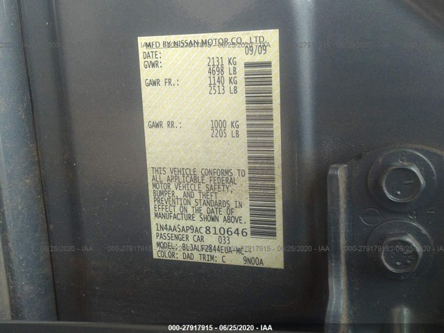 Photo 8 VIN: 1N4AA5AP9AC810646 - NISSAN MAXIMA 