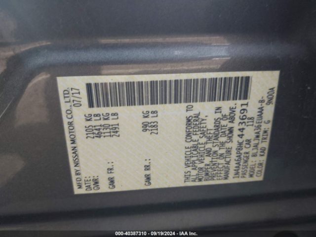 Photo 8 VIN: 1N4AA6AP8HC443691 - NISSAN MAXIMA 