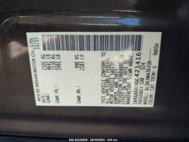 Photo 8 VIN: 1N4AA6APXGC421416 - NISSAN MAXIMA 