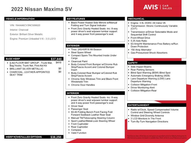 Photo 11 VIN: 1N4AA6CV3NC506820 - NISSAN MAXIMA SV 