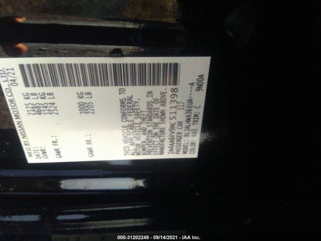 Photo 8 VIN: 1N4AA6FV9MC511398 - NISSAN MAXIMA 