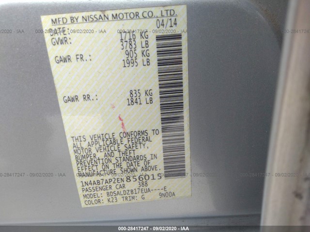 Photo 8 VIN: 1N4AB7AP2EN856015 - NISSAN SENTRA 