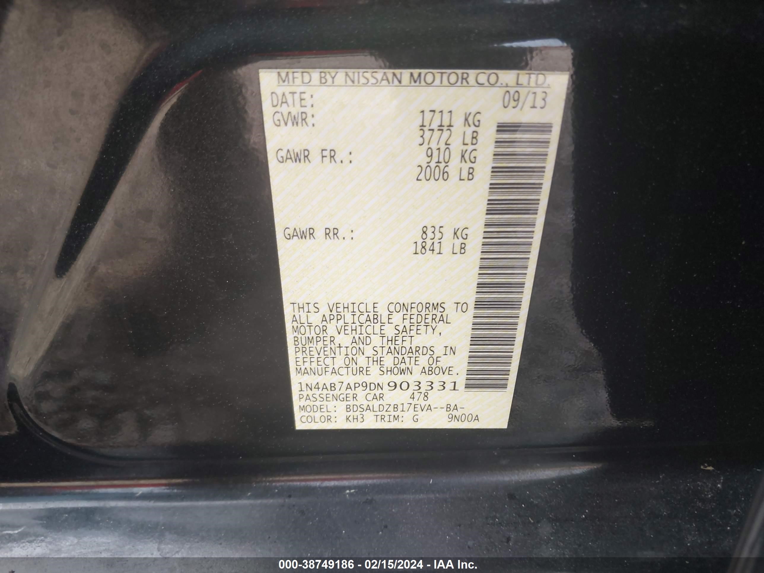 Photo 8 VIN: 1N4AB7AP9DN903331 - NISSAN SENTRA 