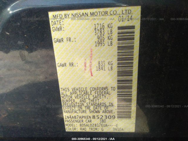 Photo 8 VIN: 1N4AB7APXEN852309 - NISSAN SENTRA 