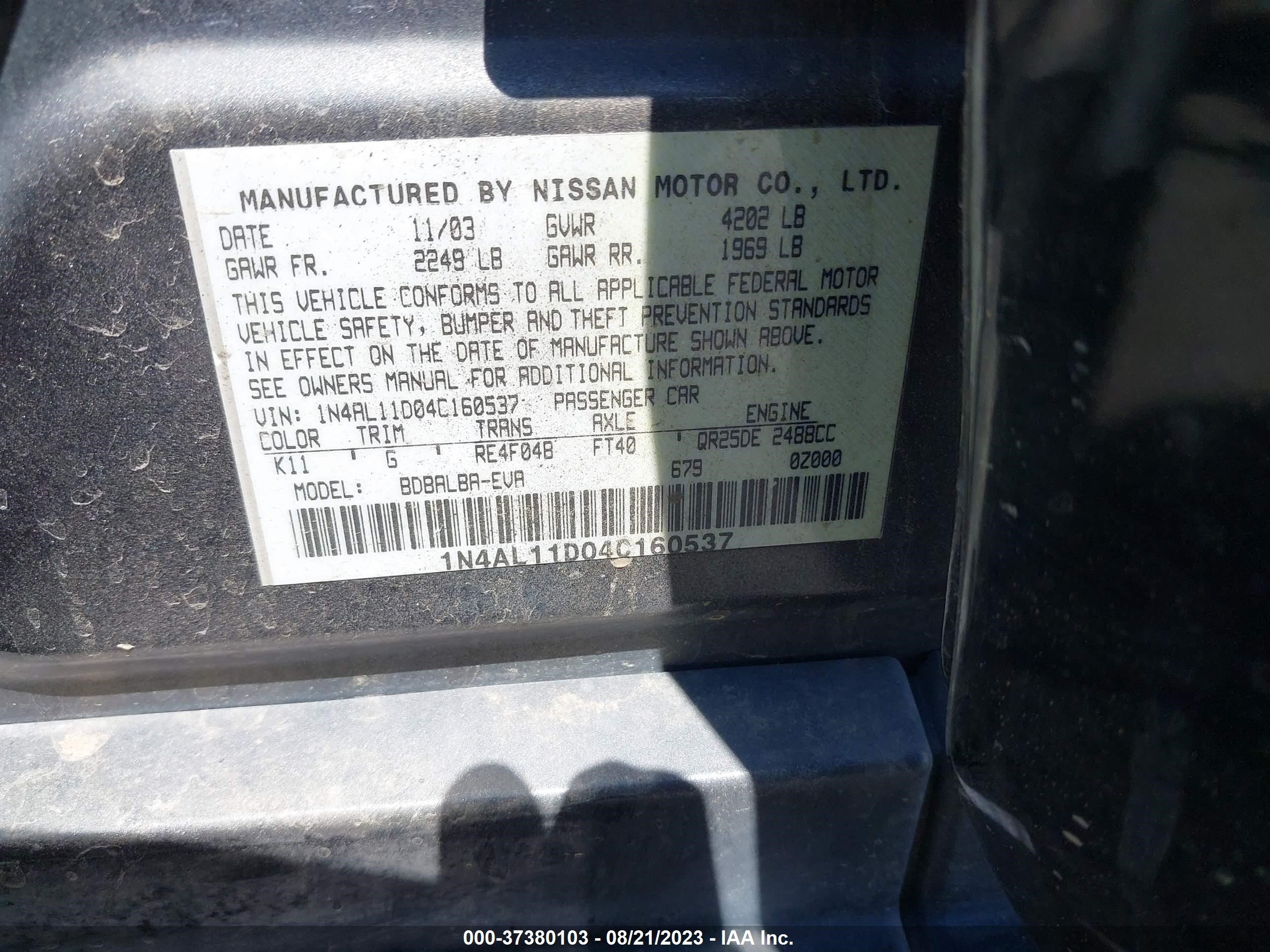 Photo 8 VIN: 1N4AL11D04C160537 - NISSAN ALTIMA 