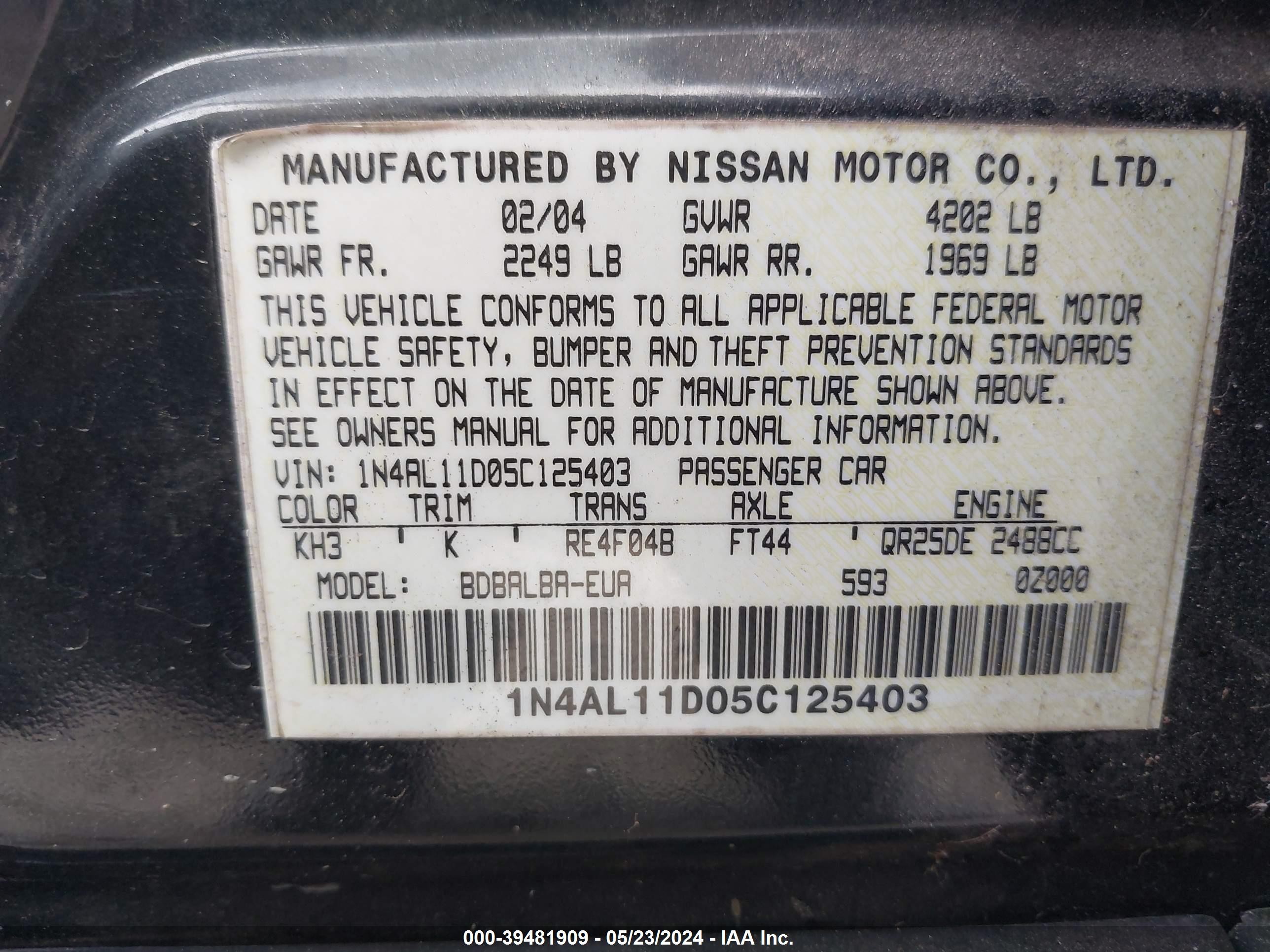 Photo 8 VIN: 1N4AL11D05C125403 - NISSAN ALTIMA 