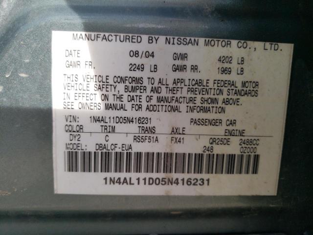 Photo 12 VIN: 1N4AL11D05N416231 - NISSAN ALTIMA S 