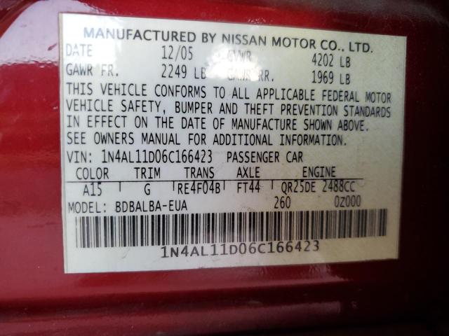 Photo 12 VIN: 1N4AL11D06C166423 - NISSAN ALTIMA S 