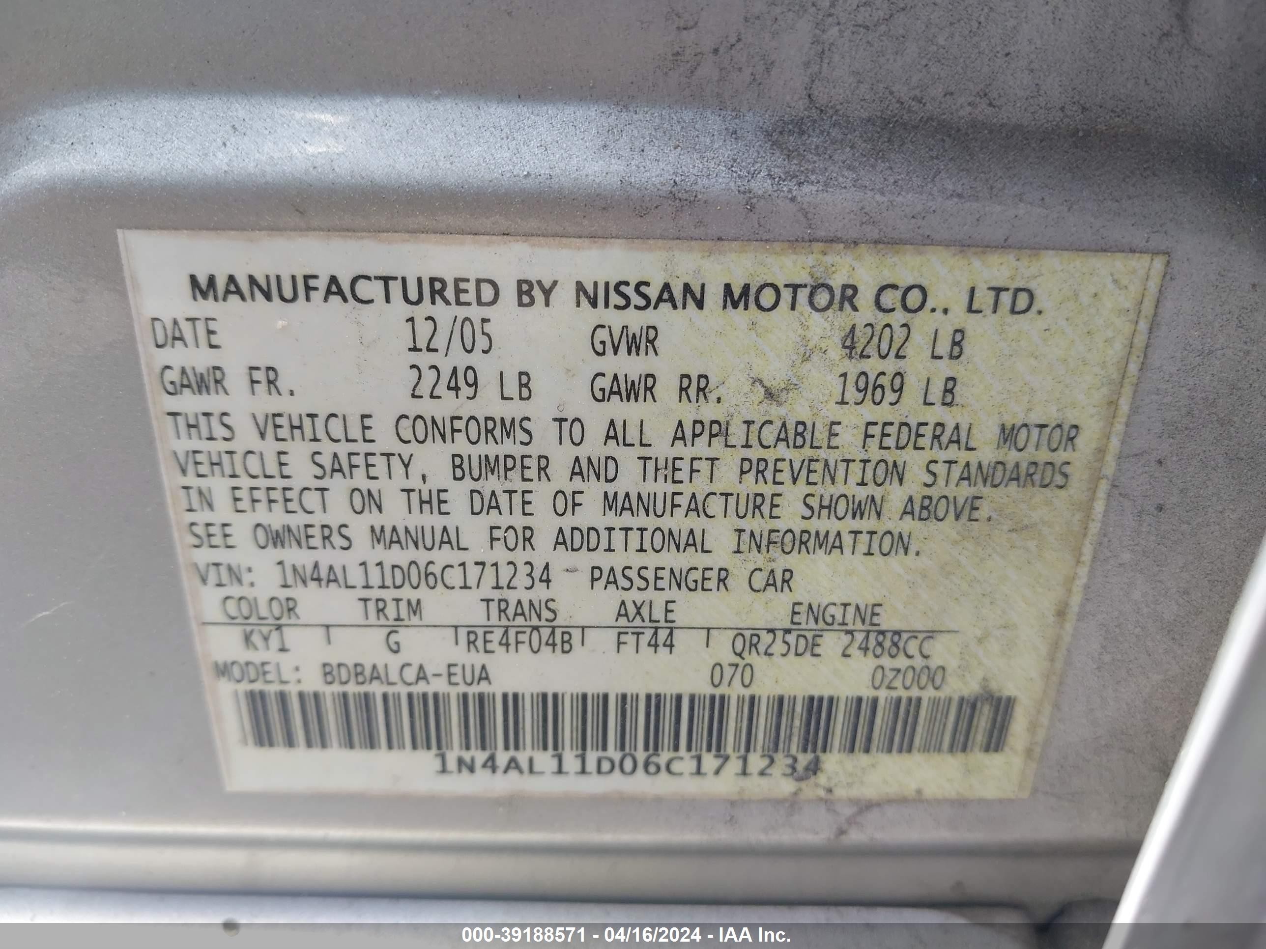 Photo 8 VIN: 1N4AL11D06C171234 - NISSAN ALTIMA 