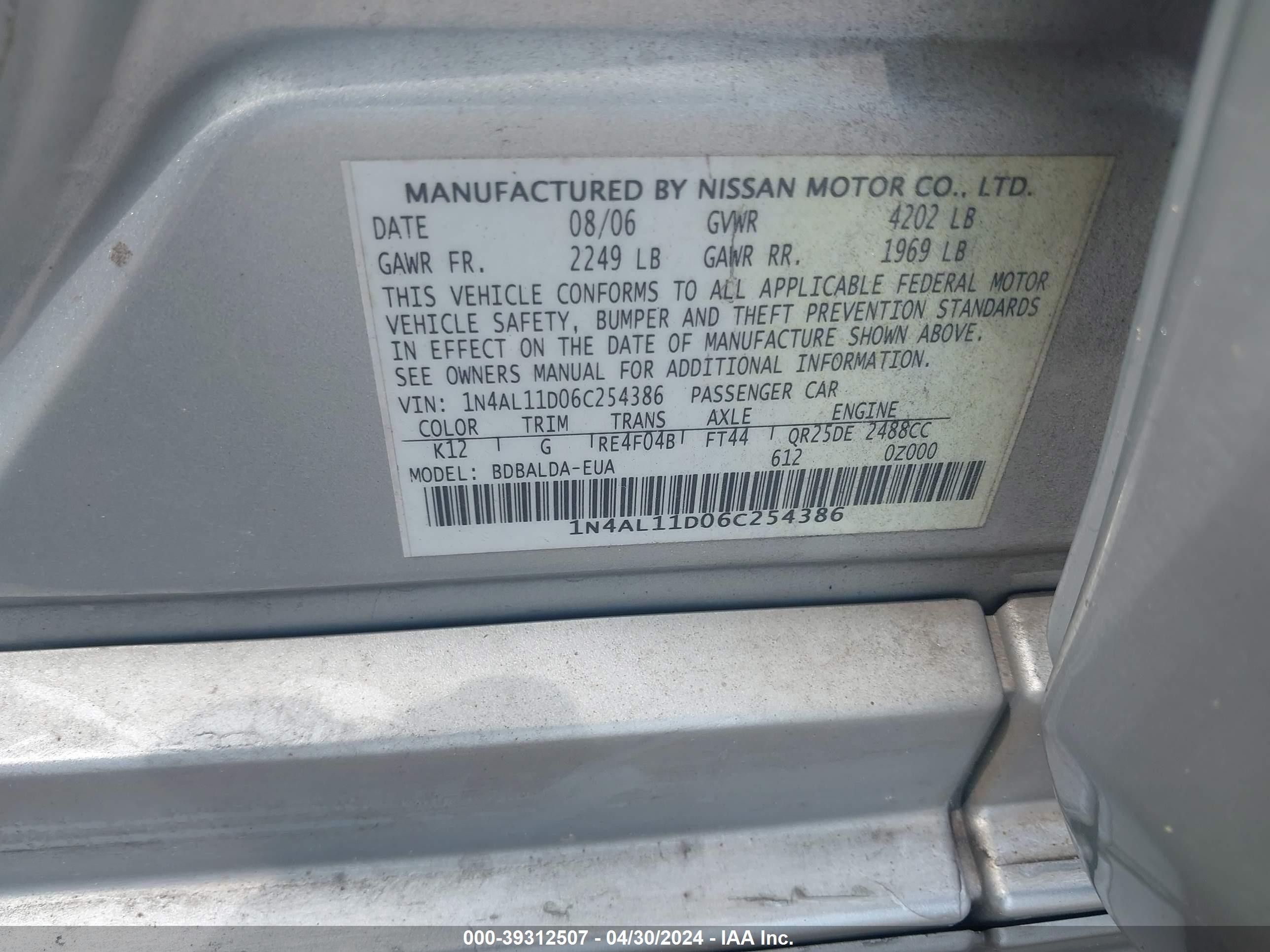 Photo 8 VIN: 1N4AL11D06C254386 - NISSAN ALTIMA 