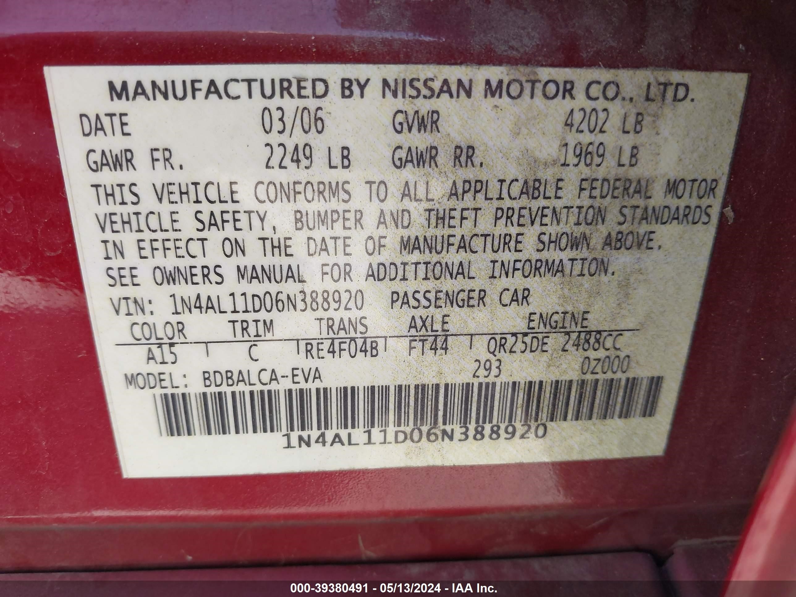 Photo 8 VIN: 1N4AL11D06N388920 - NISSAN ALTIMA 