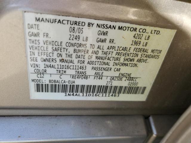 Photo 12 VIN: 1N4AL11D16C111463 - NISSAN ALTIMA S 